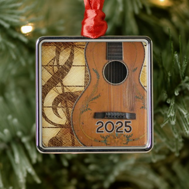 Antique Acoustic Guitar, Treble Clef, Sta Ornament (Tree)