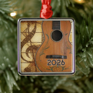 Antique Acoustic Guitar, Treble Guitar Lovers Metal Ornament