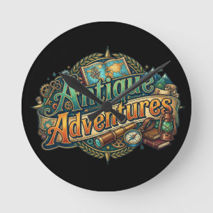 Antique Adventures – Vintage Explorer Graphic T-Sh Round Clock