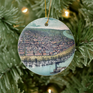 Antique Aerial Map of Saint Louis, Missouri, 1859 Ceramic Ornament