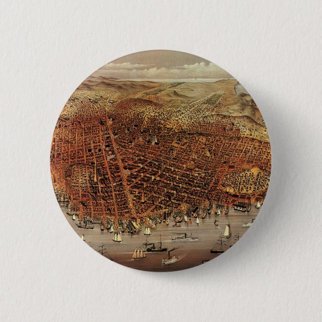 Antique Aerial Map of San Francisco, California 6 Cm Round Badge (Front)