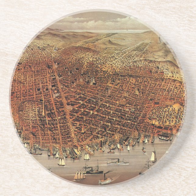 Antique Aerial Map of San Francisco, California Coaster (Front)