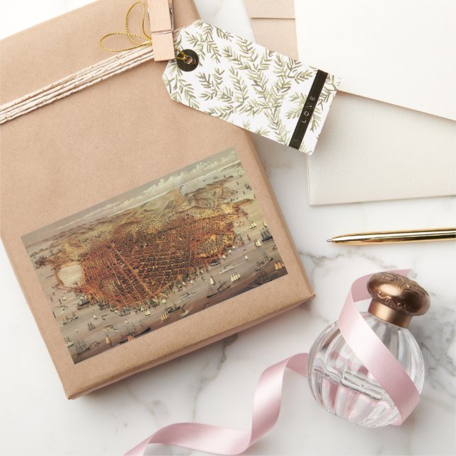 Antique Aerial Map of San Francisco, California Rectangular Sticker (Gifting)