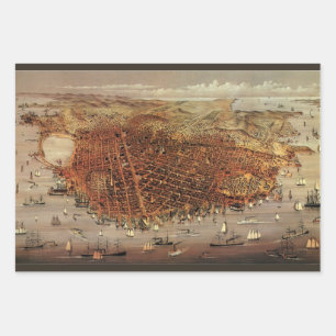Antique Aerial Map of San Francisco, California Wrapping Paper Sheet