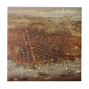 Antique Aerial Map, San Francisco City, California Ceramic Tile
