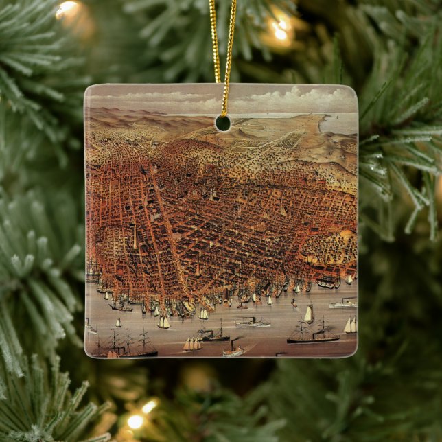 Antique Aerial Map, San Francisco City, California Ceramic Tree Decoration (Tree)