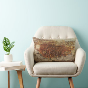 Antique Aerial Map, San Francisco City, California Lumbar Cushion