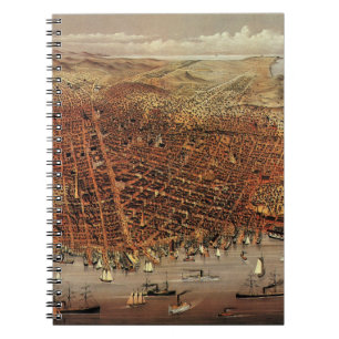 Antique Aerial Map, San Francisco City, California Notebook