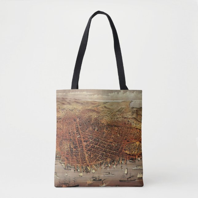Antique Aerial Map, San Francisco City, California Tote Bag (Front)