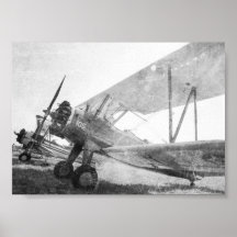 Antique Aeroplane Biplanes B&W Poster Print