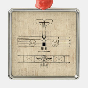 Antique Aeroplane Diagrams Vintage Plane Art Metal Ornament