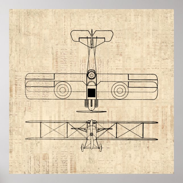 Antique Aeroplane Diagrams Vintage Plane Art Poster (Front)