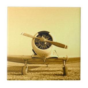 Antique Aeroplane Golden Yellow Ceramic Tile