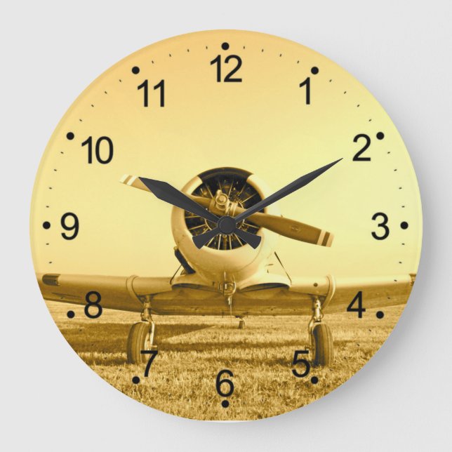 Antique Aeroplane Golden Yellow Propeller Large Clock (Front)