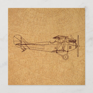 Antique Aeroplane Retro Classic Aviation Map Style Invitation