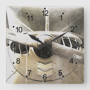 Antique Aeroplane Retro Square Clock