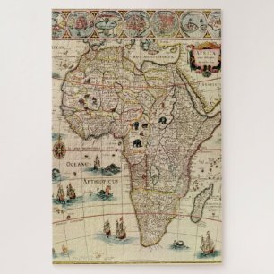 Antique Africa Map DIY Background Colour Table Num Jigsaw Puzzle