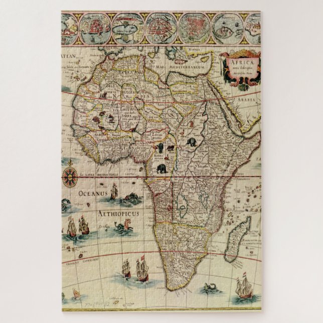 Antique Africa Map DIY Background Colour Table Num Jigsaw Puzzle (Vertical)