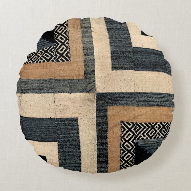 Antique African Textile Print Round Pillow (Front)