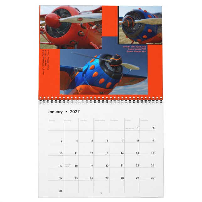 Antique Aircraft Engines standard size 2014 Calendar (Jan 2027)