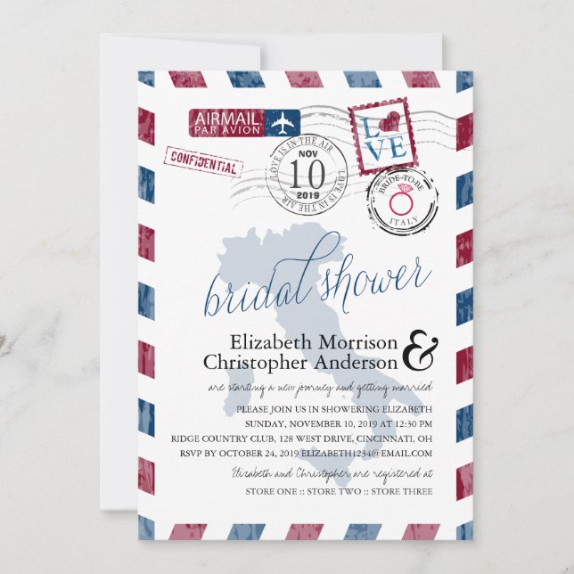 Antique Airmail Italy | Bridal Shower Invitation (Front)