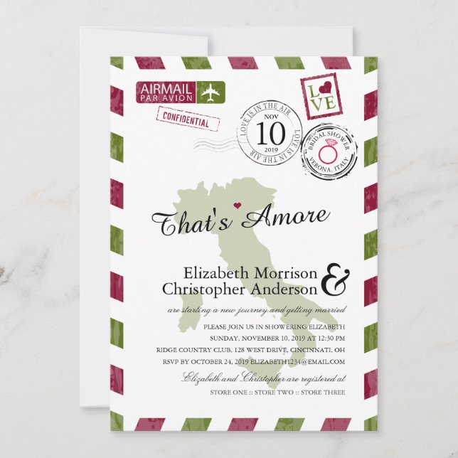 Antique Airmail Verona Italy | Bridal Shower Invitation (Front)