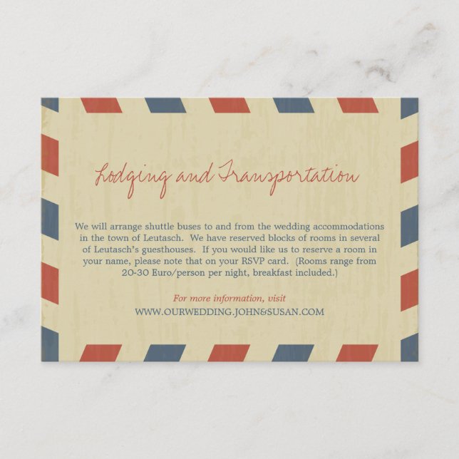 Antique Airmail Wedding Information Enclosure Card (Front)