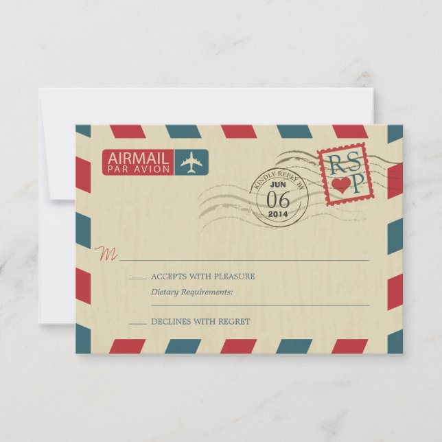 Antique Airmail Wedding RSVP Card (Front)