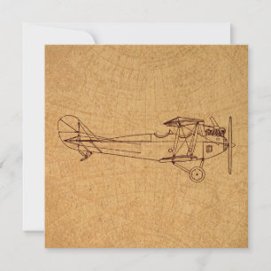 Antique Airplane Retro Classic Aviation Map Style Card