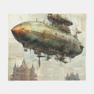 Antique Airship Blueprint Sepia Technical Fleece Blanket