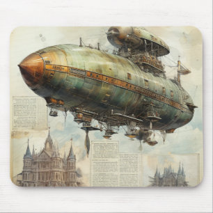 Antique Airship Blueprint Sepia Technical Mouse Pad