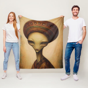 Antique Alien Portrait Fleece Blanket