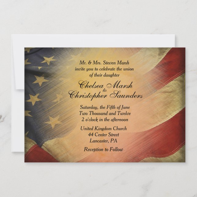 Antique American Flag Wedding Invitation (Front)