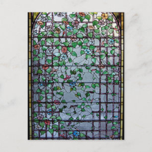 ANTIQUE AMERICAN STAINED GLASS -MORNING GLORY VINE POSTCARD