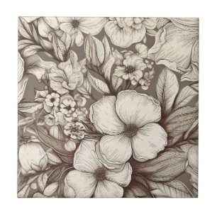 Antique Apothecary Floral Sepia Herbarium Ceramic Tile