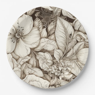 Antique Apothecary Floral Sepia Herbarium Paper Plate