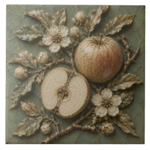 Antique Apple Orchard Botanical Faux Relief Ceramic Tile