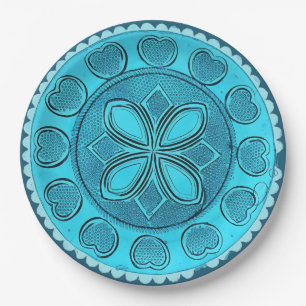 Antique Aqua Glass Romantic Floral Faux China Paper Plate