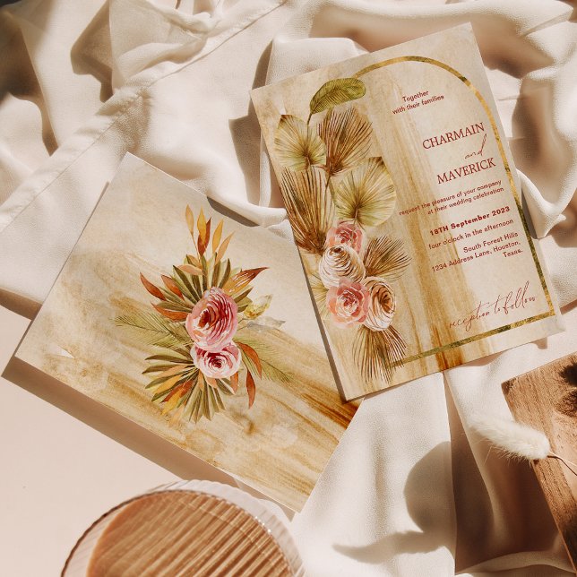 Antique Arched Gold Bohemian Dried Flower Wedding Invitation (Creator Uploaded)