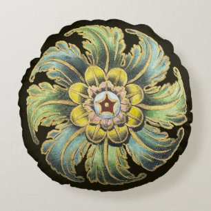 Antique Architectural Rosette No. 1 Round Cushion