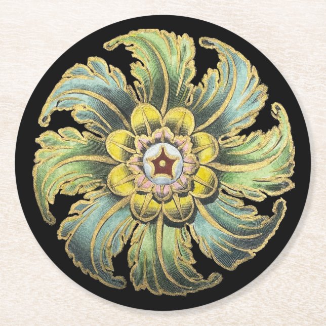 Antique Architectural Rosette No. 1 Round Paper Coaster (Front)