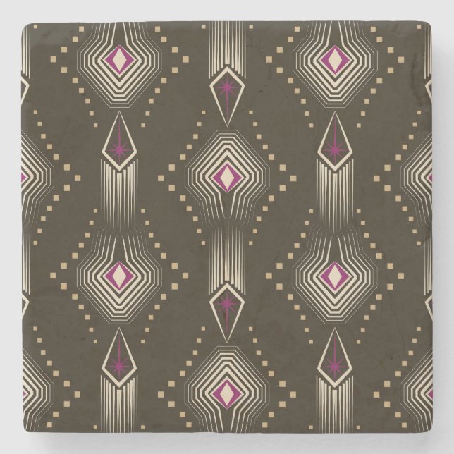Antique Art Deco Geometric Ornament Stone Coaster (Front)