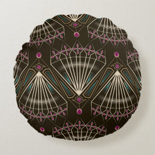 Antique art deco, geometric pattern round cushion