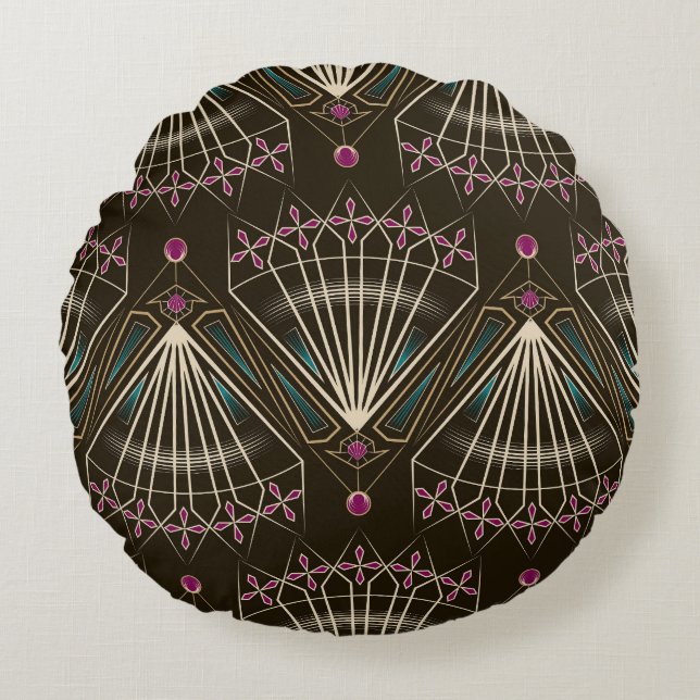 Antique art deco, geometric pattern round cushion (Front)