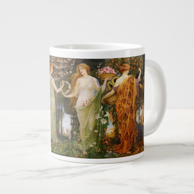 Antique Art Nouveau Four Seasons by Walter Crane Large Coffee Mug (Front Right)