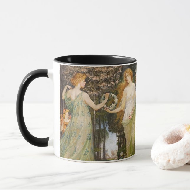 Antique Art Nouveau Four Seasons by Walter Crane Mug (With Donut)