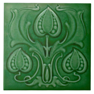 Antique Art Nouveau Green Majolica Repro Tile