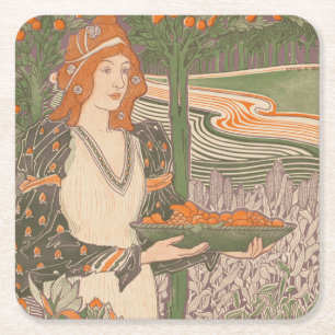 Antique Art Nouveau Thanksgiving Magazine Cover Square Paper Coaster