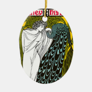 Antique Art Nouveau Woman and Peacock Poster Ceramic Ornament