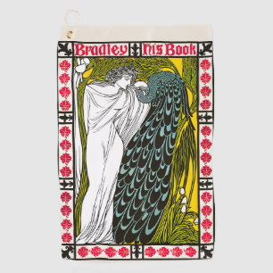 Antique Art Nouveau Woman and Peacock Poster Golf Towel